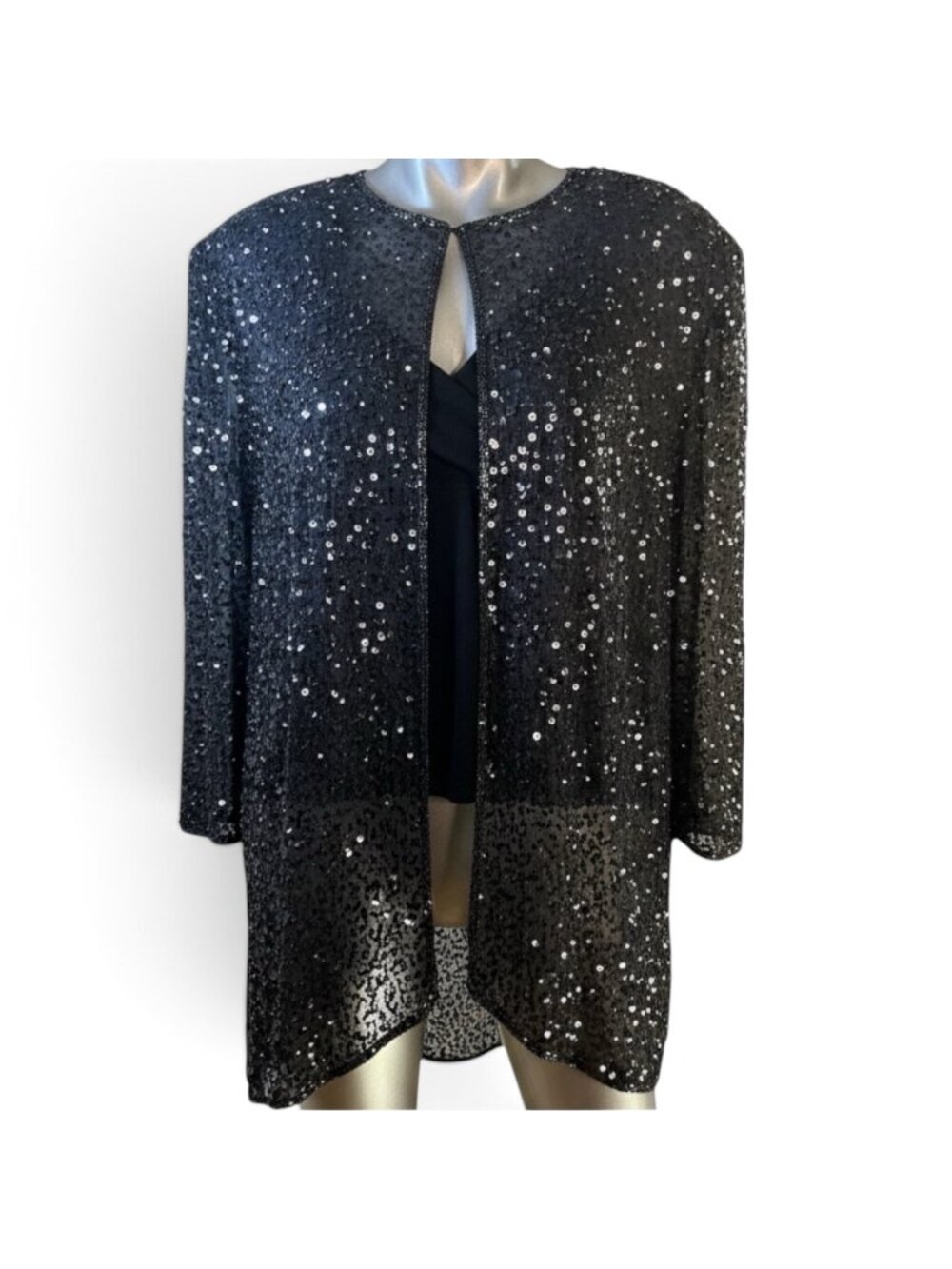 Adrianna Papell Silk Gray Sequin Sheer Evening Jacket With Long Sleeves 2X